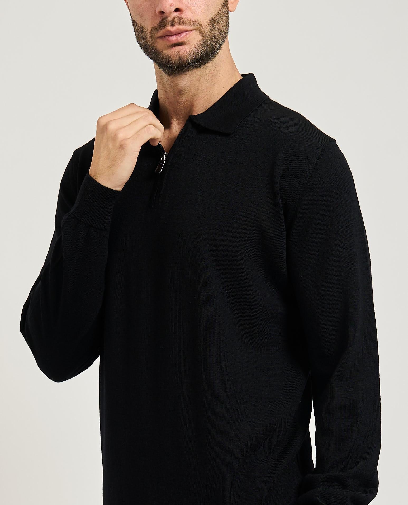 POLO UOMO MEZZA ZIP IN LANA MERINOS NERO GAZZARRINI MI545 NERO GAZZARINI 