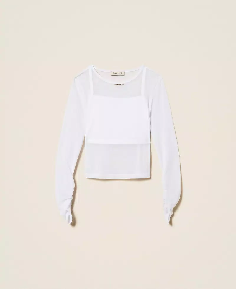 TOP BAMBINA IN TULLE CON ARRICCIATURA BIANCO TWINSET 261GJ2183 BIANCO TWINSET KIDS 