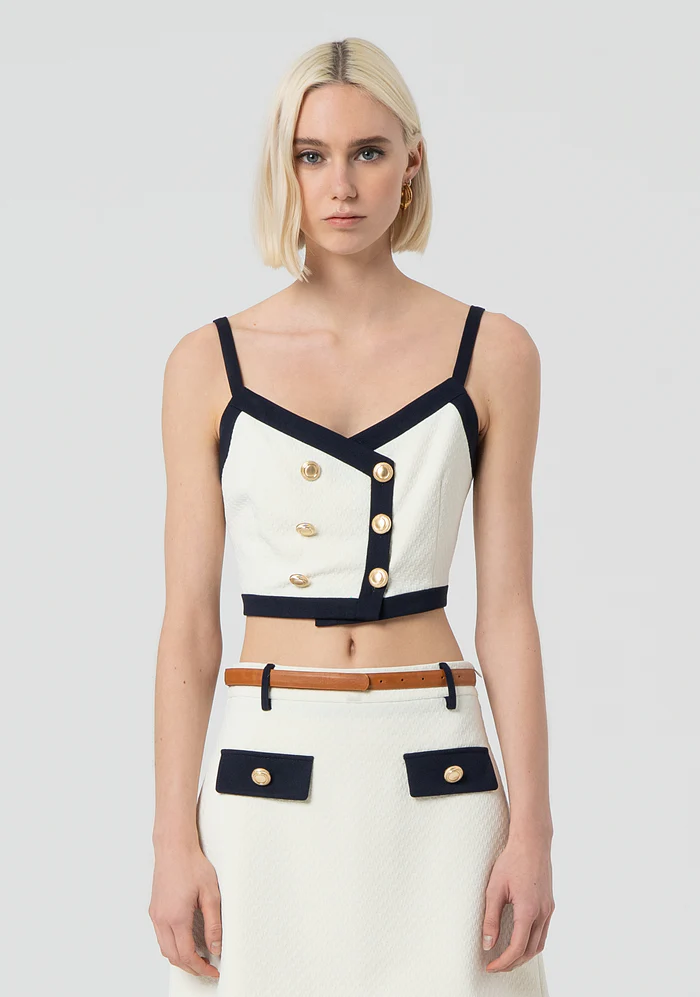 Top cropped senza maniche<BR/> FR25ST2007W516F8 BLU FRACOMINA 