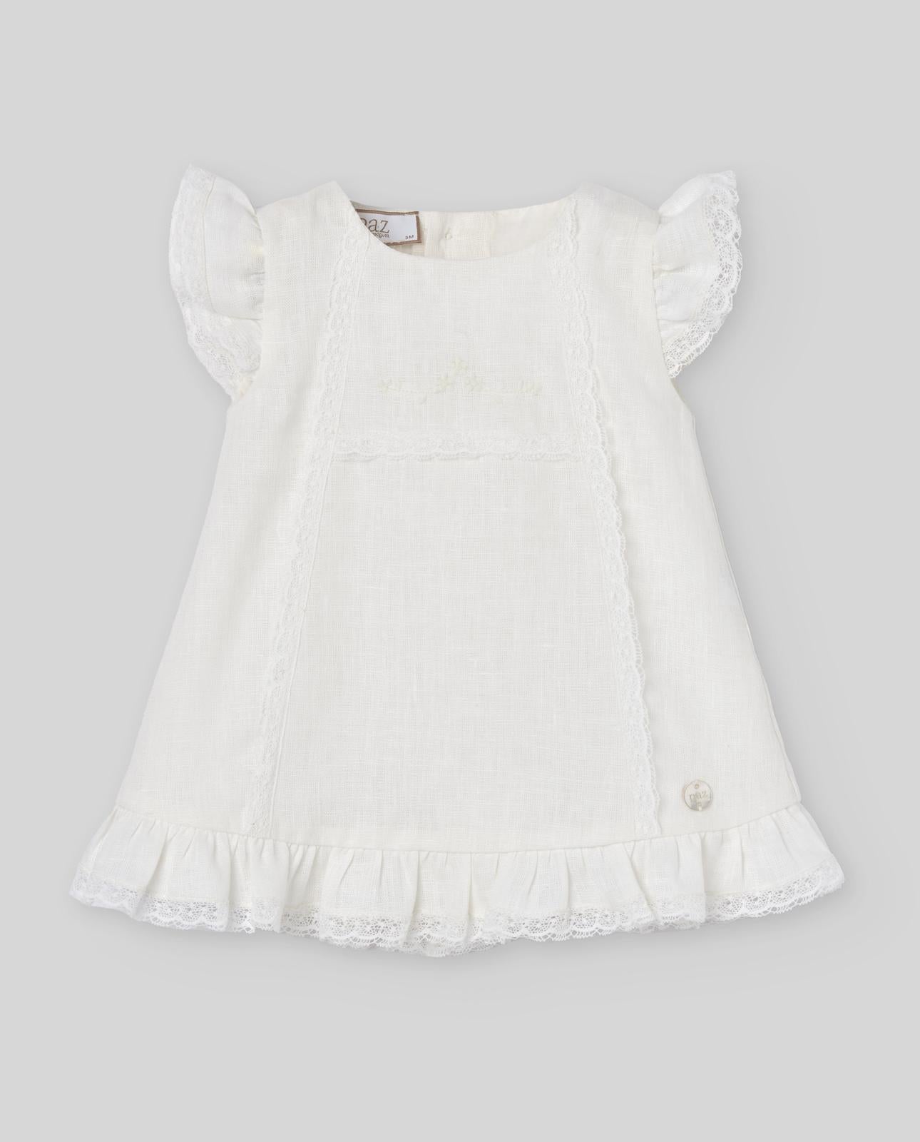 abito NEONATA IN LINO BIANCO PAZ RODRIGUEZ 004-153263 BIANCO PAZ RODRIGUEZ 