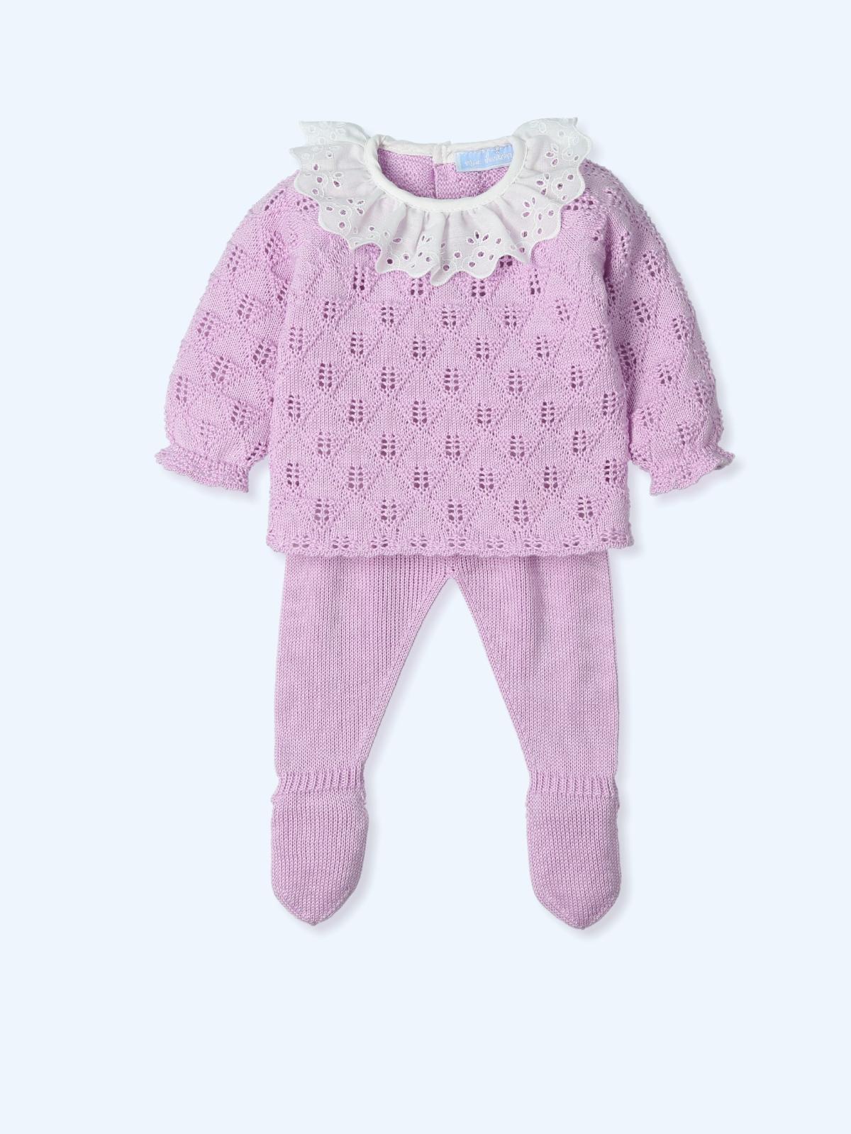 completo in due pezzi con maglia  lavorato a maglia con colletto con volant in pizzo e leggings 9612 PASTEL MAC ILUSION KIDS 