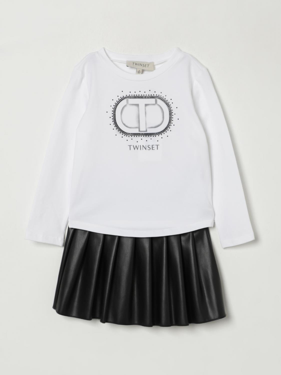 COORDINATO BAMBINA T-SHIRT MANICA LUNGA E GONNA ECOPELLE TWINSET 252GB2040 WHITE-BLACK TWINSET KIDS 