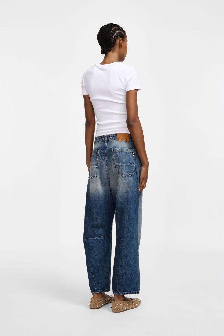 JEANS DONNA A GAMBA LARGA CON VITA MEDIA DENIM BLU PLEASE P3JNEH0W8W BLU DENIM PLEASE 