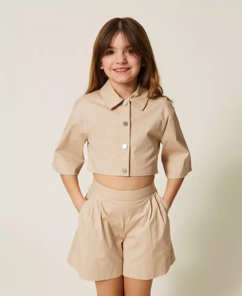 COORDINATO CAMICIA E SHORTS in popeline beige twinset 261GJ2014 SAFARI TWINSET KIDS 