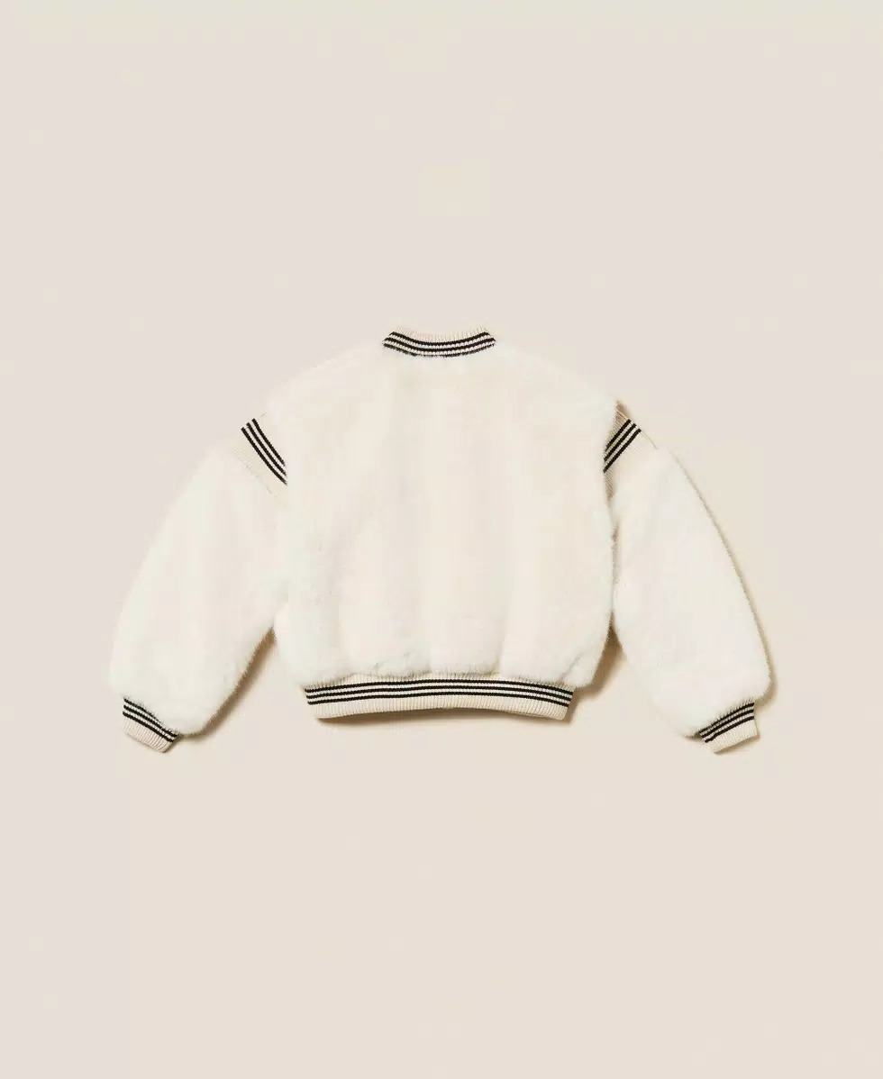 BOMBER BAMBINA IN PELLICCIA CON INSERTI IN MAGLIA MILK TWINSET 252GJ2170 MILK TWINSET KIDS 