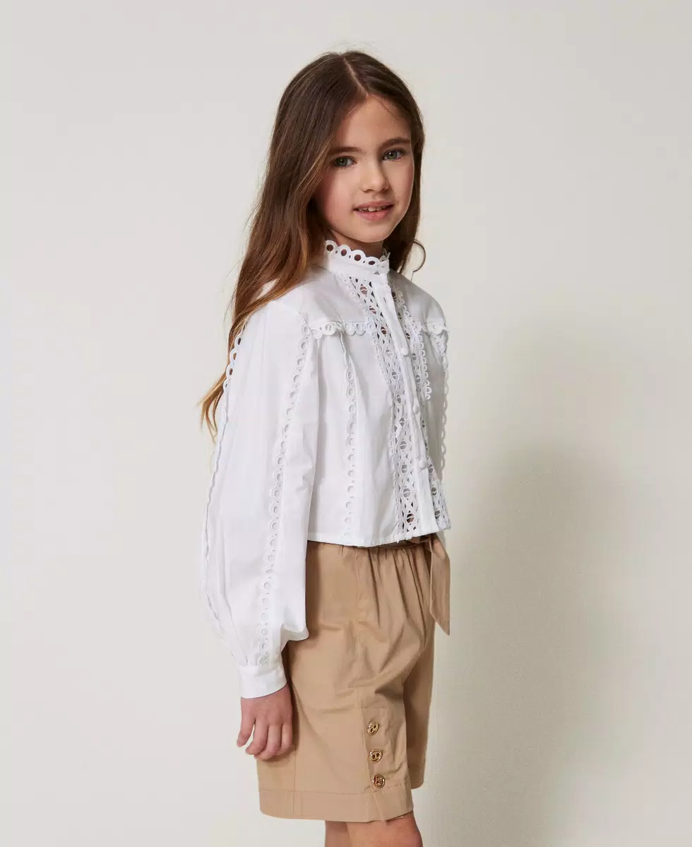 Camicia in popeline con ricamo intarsiato 251GJ2411 BIANCO TWINSET KIDS 