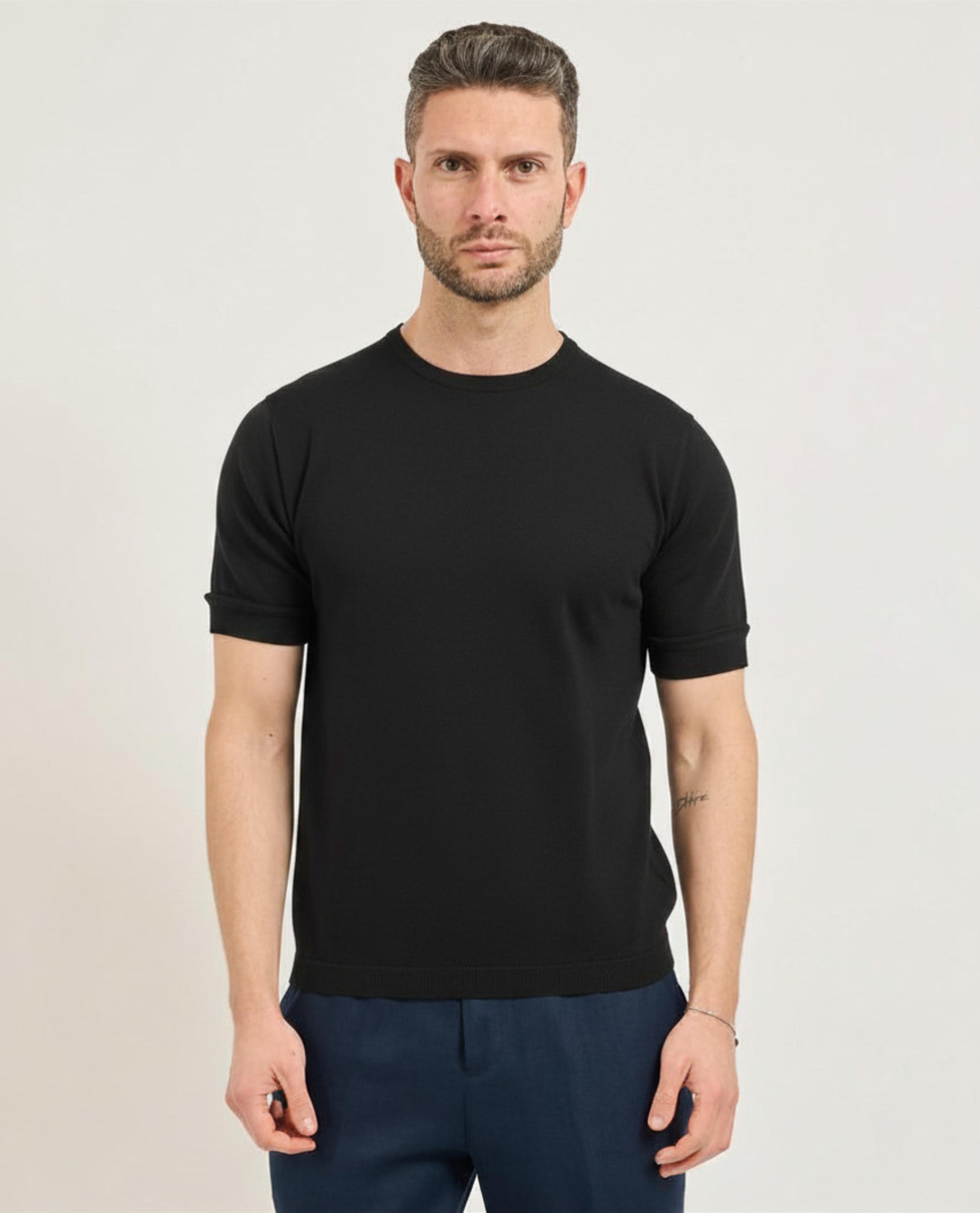 MAGLIA UOMO GIROCOLLO MEZZA MANICA IN FILO NERO GAZZARRINI MES72G NERO GAZZARINI 