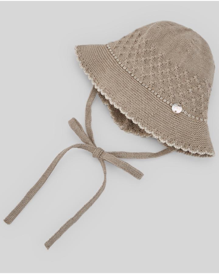 CAPPELLO NEONATA IN LANA LAVORATO SABBIA PAZ RODRIGUEZ 040-123070 SABBIA PAZ RODRIGUEZ 