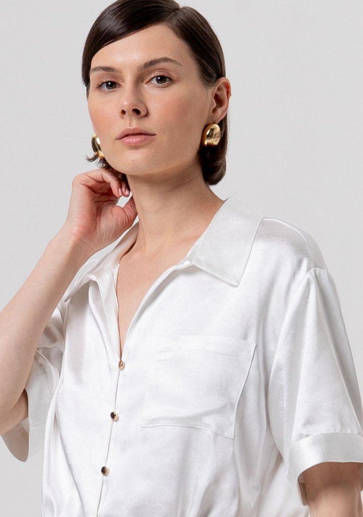 Camicia cropped in raso con nodo FR26ST6036W41101 CREAM FRACOMINA 