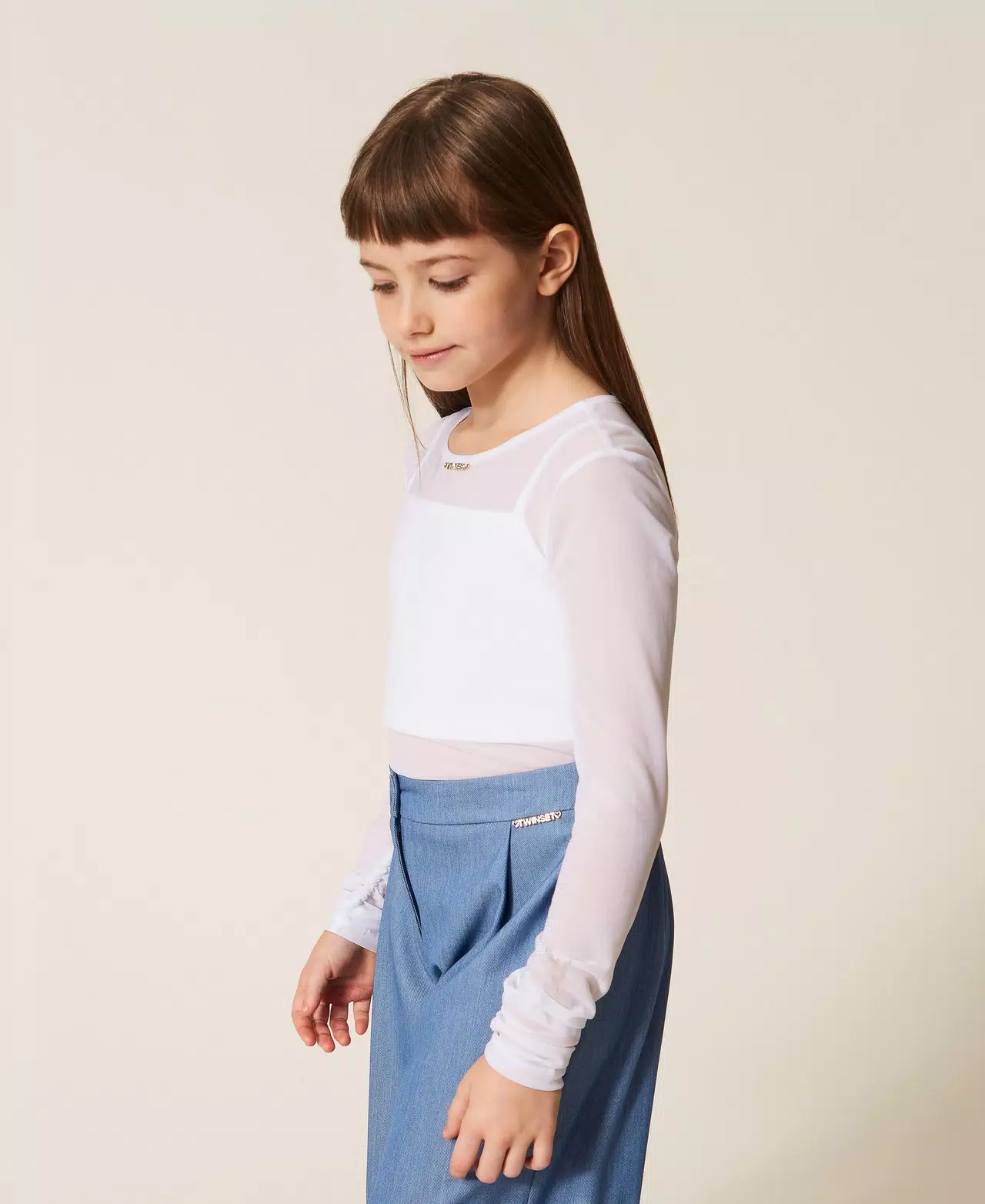 TOP BAMBINA IN TULLE CON ARRICCIATURA BIANCO TWINSET 261GJ2183 BIANCO TWINSET KIDS 