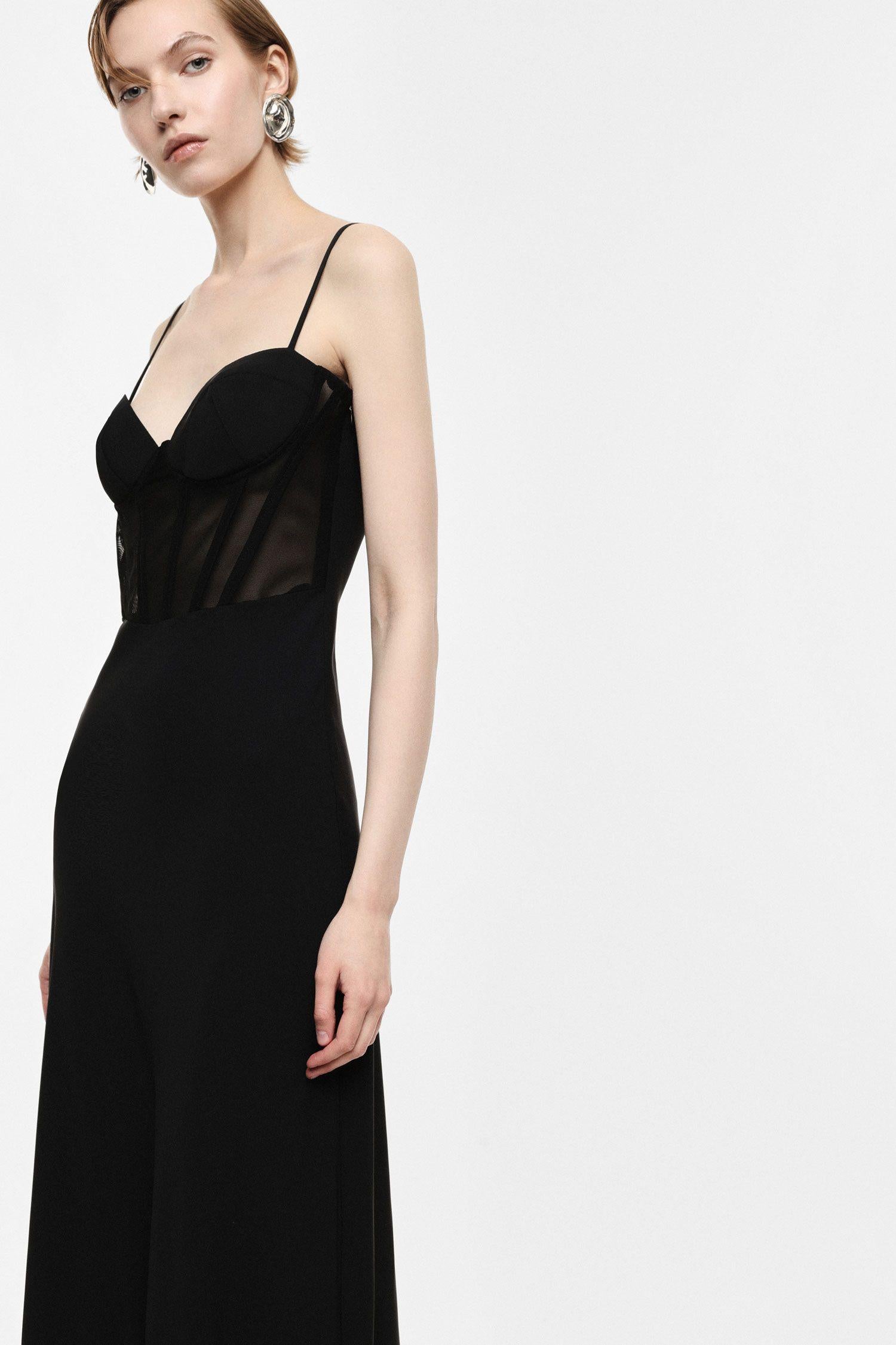 abito donna lungo con bustier e spalline sottili nero imperial AGBBLJT NERO IMPERIAL 