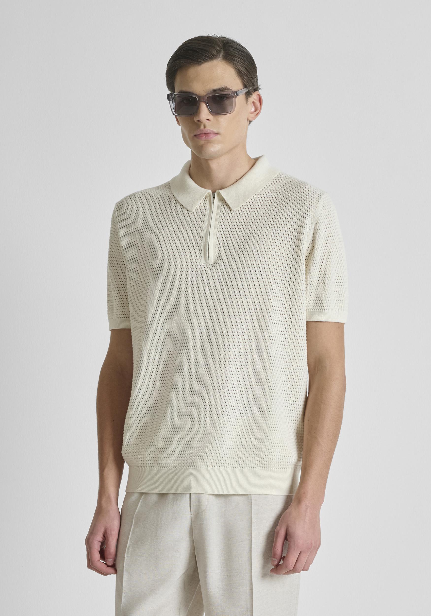 POLO UOMO IN MAGLIA TRAFORATA CON ZIP MMSW01590 YA200082 AVORIO ANTONY MORATO 