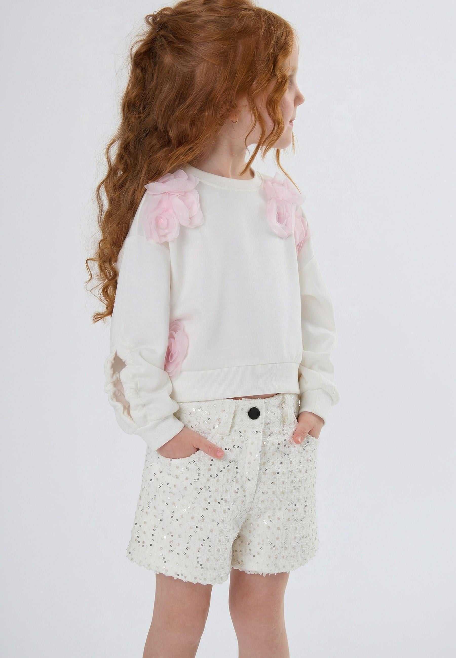 shorts bambina decorati con pailettes bianchi to be too TB1616P LATTE TO BE TOO 