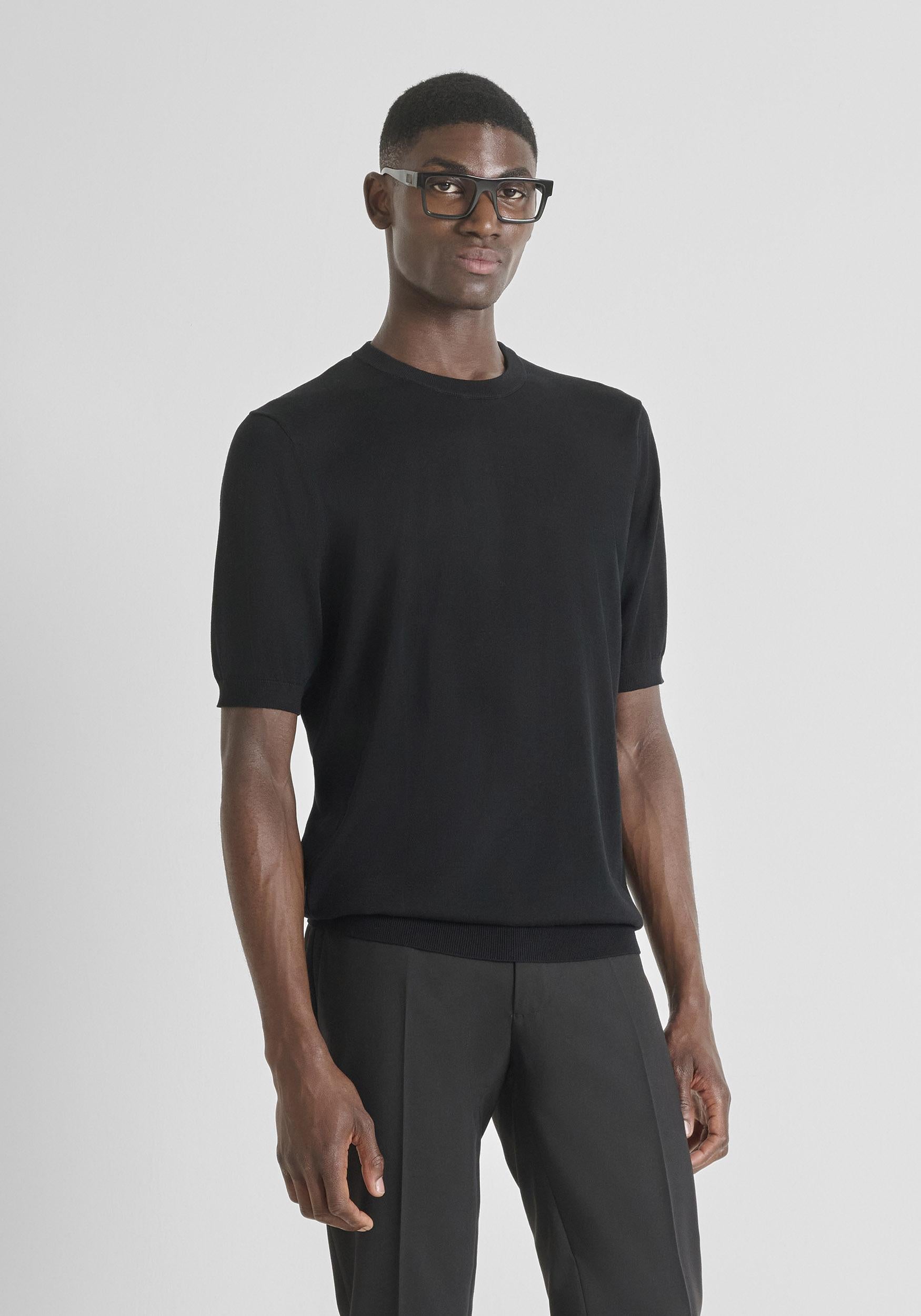 T-SHIRT UOMO REGULAR FITI IN LANA NERO ANTONY MORATO MMSW01538-YA400145 NERO ANTONY MORATO 