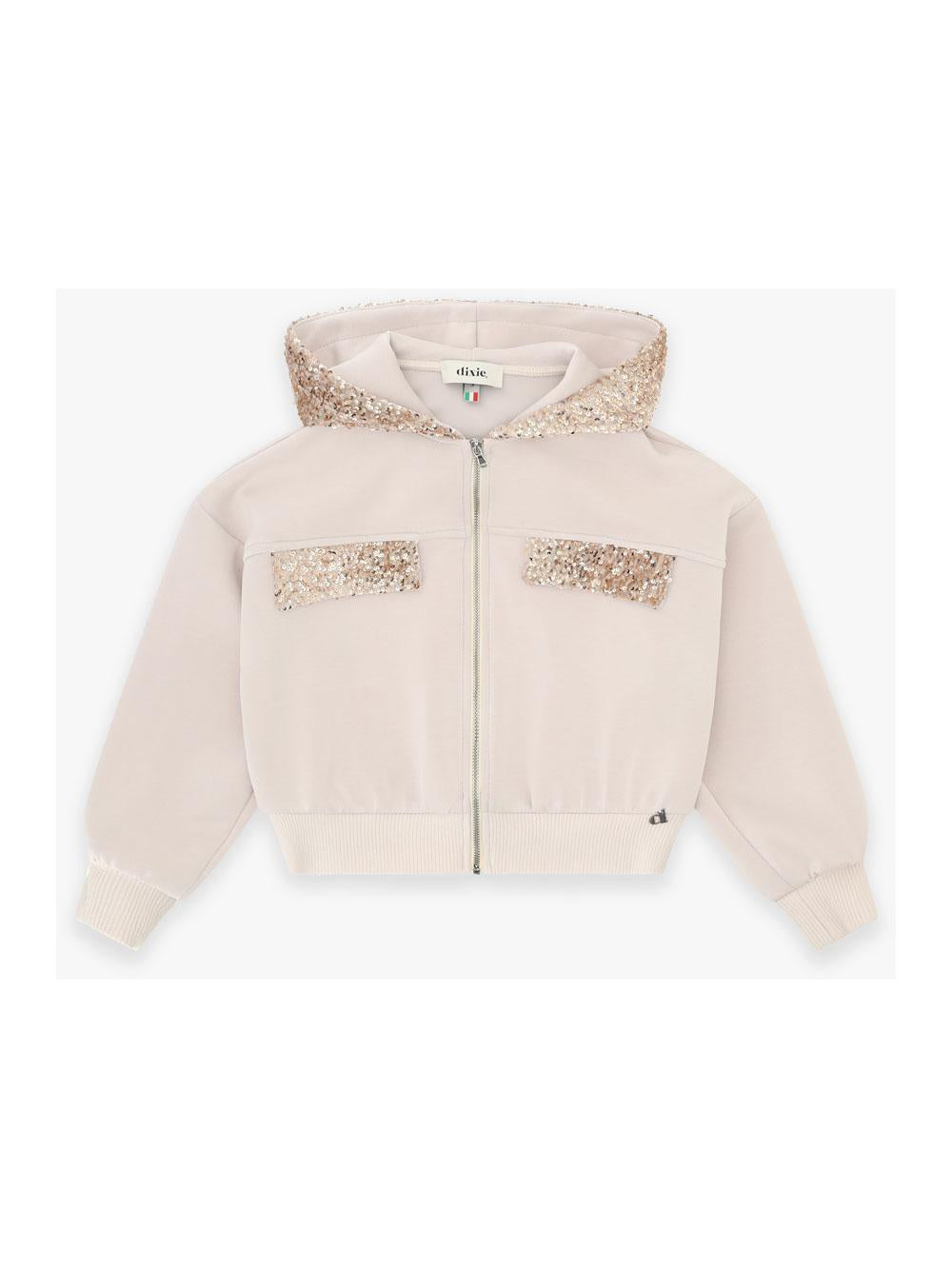 felpa bambina con zip e cappuccio con pailettes beige dixie LK301723G79 BEIGE DIXIE 