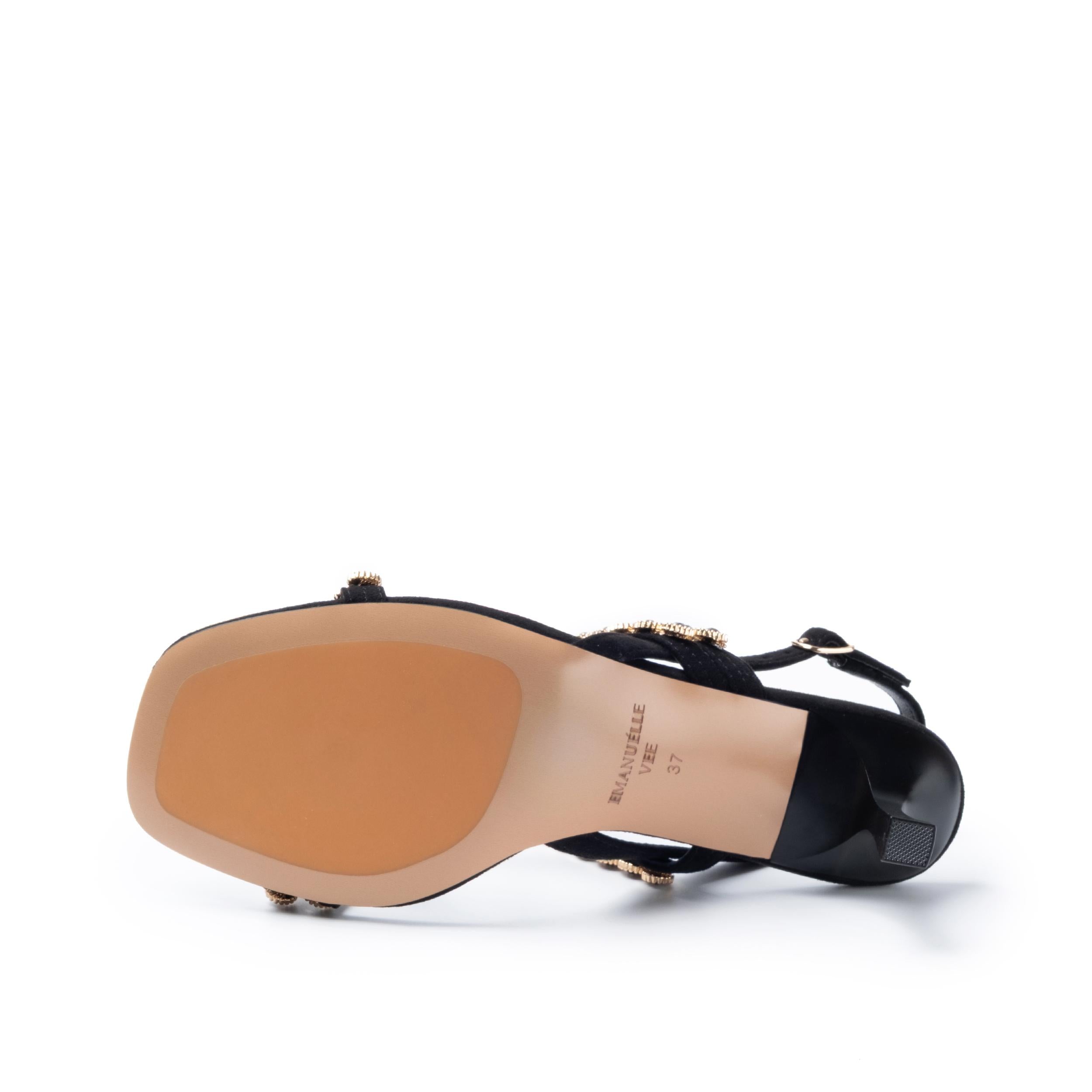 sandali donna con tacco e strass applicati nero emanuelle vee 461M-230-12-T176 NERO EMANUELLE VEE 