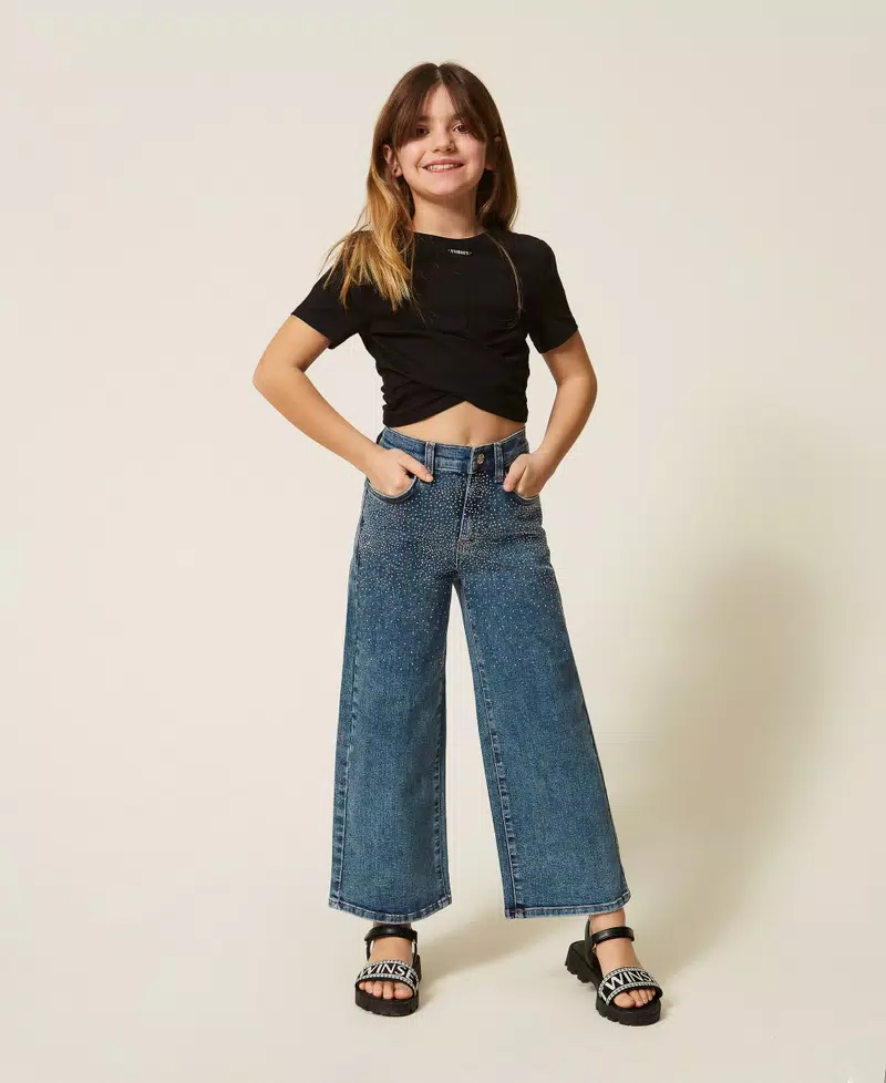 JEANS BAMBINA  CON STRASS ALL OVER DENIM TWINSET 261GJ2122 DENIM BLU TWINSET KIDS 