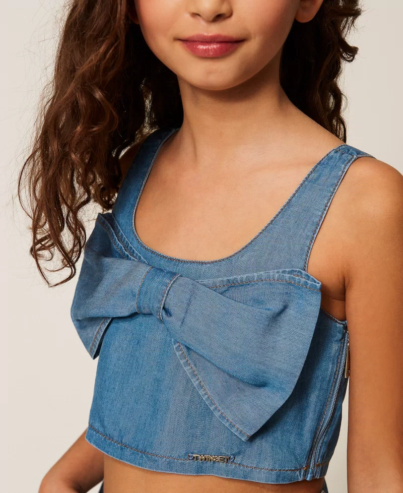 TOP BAMBINA  CON FIOCCO CHAMBRAY TWINSET 261GJ2071 DENIM BLU TWINSET KIDS 