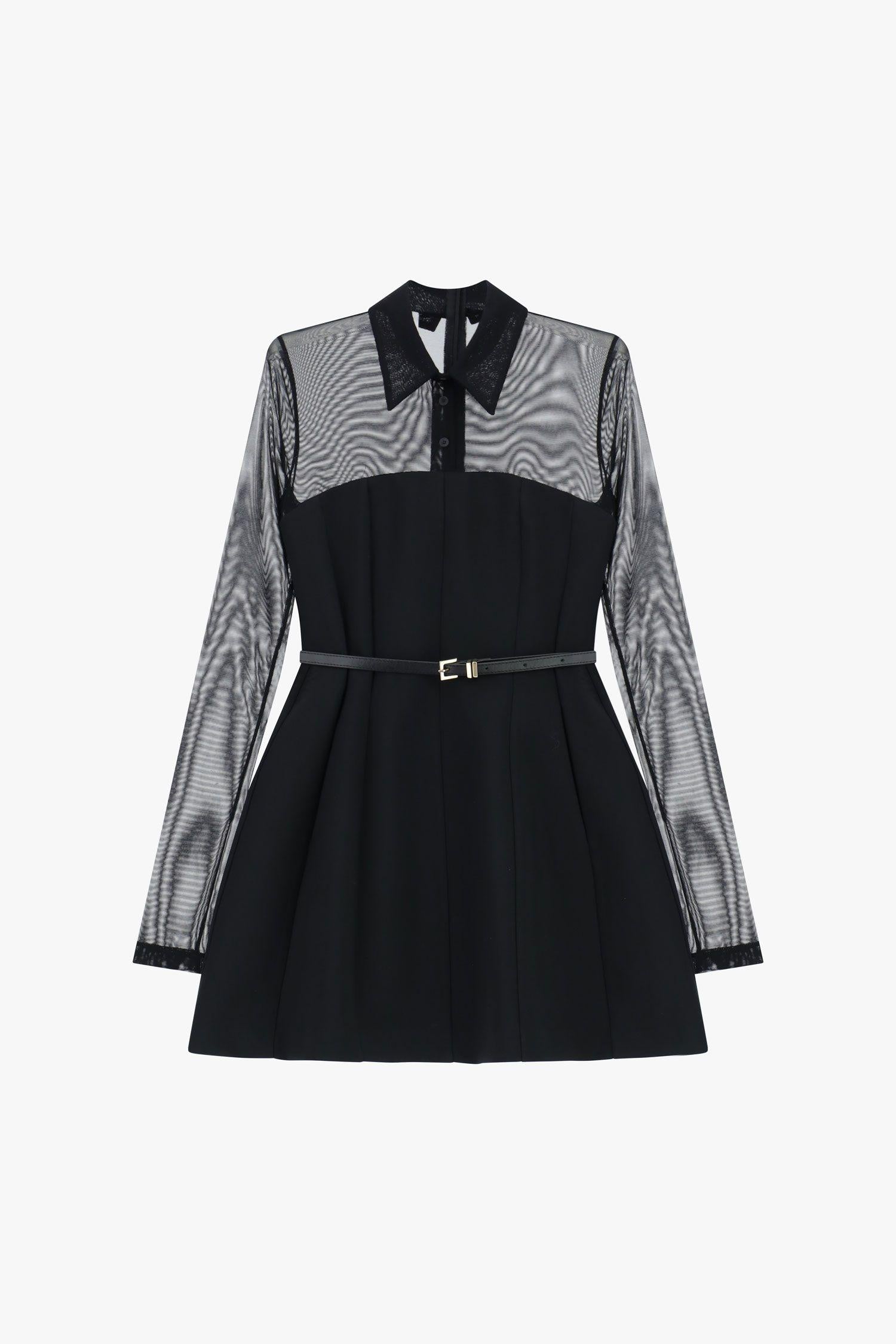 abito donna corto effetto camicia con trasparenze nero imperial AFVQKPJ NERO IMPERIAL 