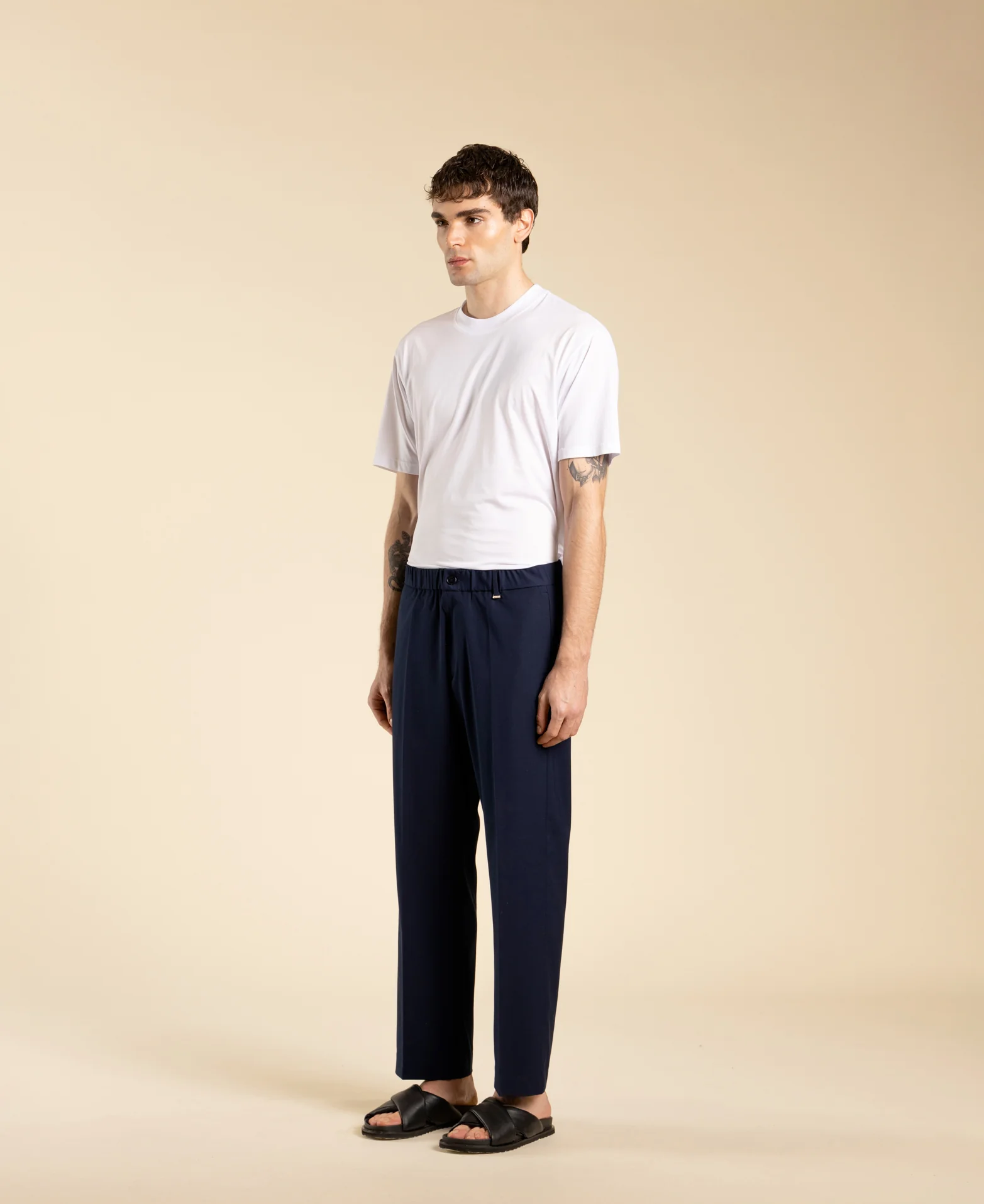 pantalone gamba dritta elastico in vita PA3268 NERO I'M BRIAN 