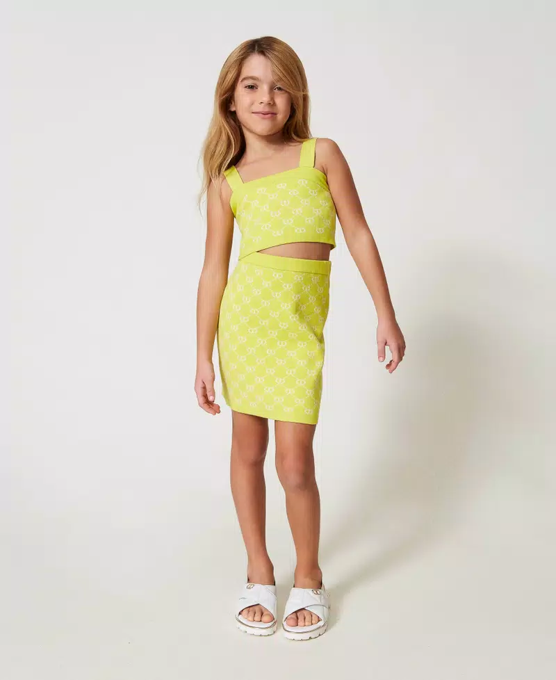 Top e gonna in maglia con Oval T jacquard 251GJ3QX4 BIANCO\GIALLO TWINSET KIDS 