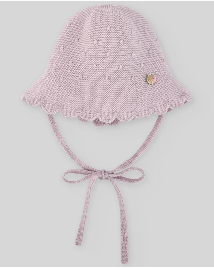 CAPPELLO NEONATA IN LANA LAVORATO ROSA PAZ RODRIGUEZ 040-112894 ROSA ANTICO PAZ RODRIGUEZ 