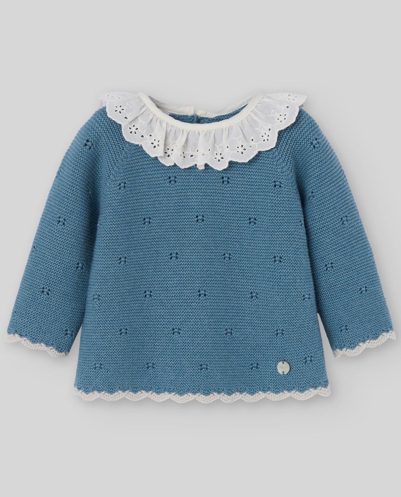 COORDINATO NEONATA MAGLIA CON COLLO E PANTALONCINO IN LANA PETROLIO PAZ RODRIGUEZ 103C-123123 UNICO PAZ RODRIGUEZ 